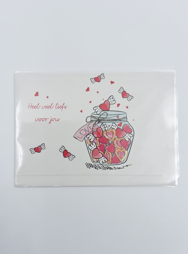Wenskaart potje hartjes (F10051)