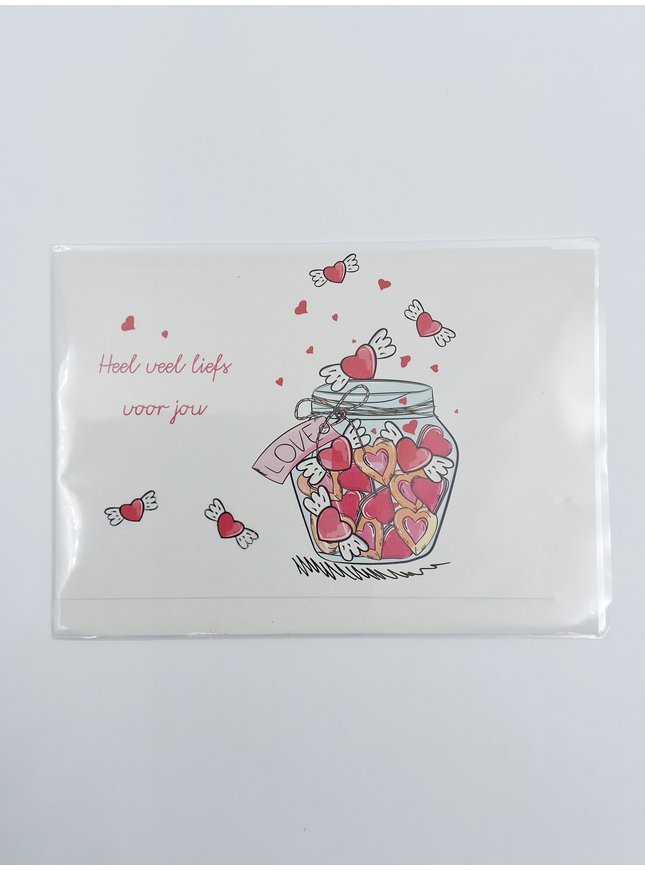 bocal de cartes de vœux en forme de cœurs