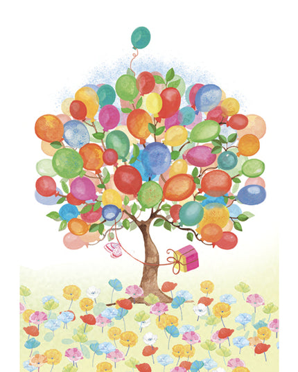 Greeting card tree full of balloons (F10057)