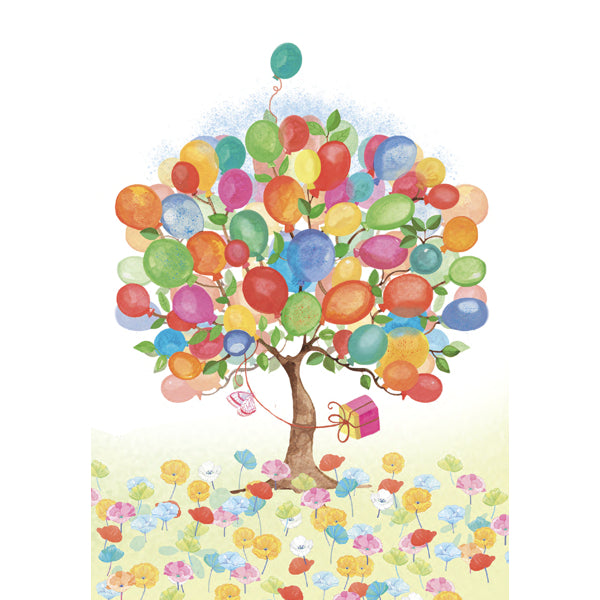 Wenskaart boom vol met ballonnen (F10057)