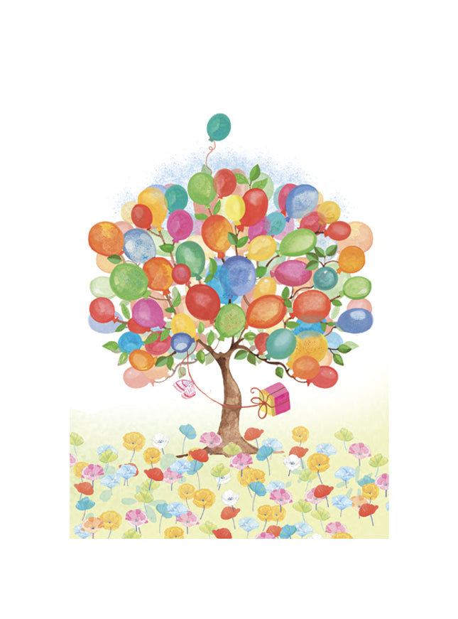 Wenskaart boom vol met ballonnen (F10057)