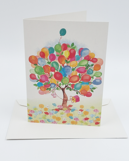 Greeting card tree full of balloons (F10057)