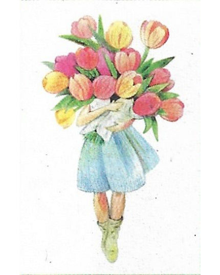 Wenskaart meisje met tulpen (F10065)
