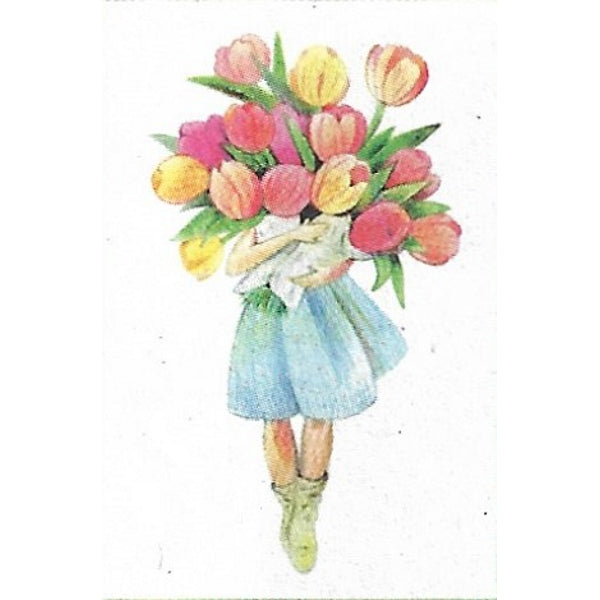 Wenskaart meisje met tulpen (F10065)