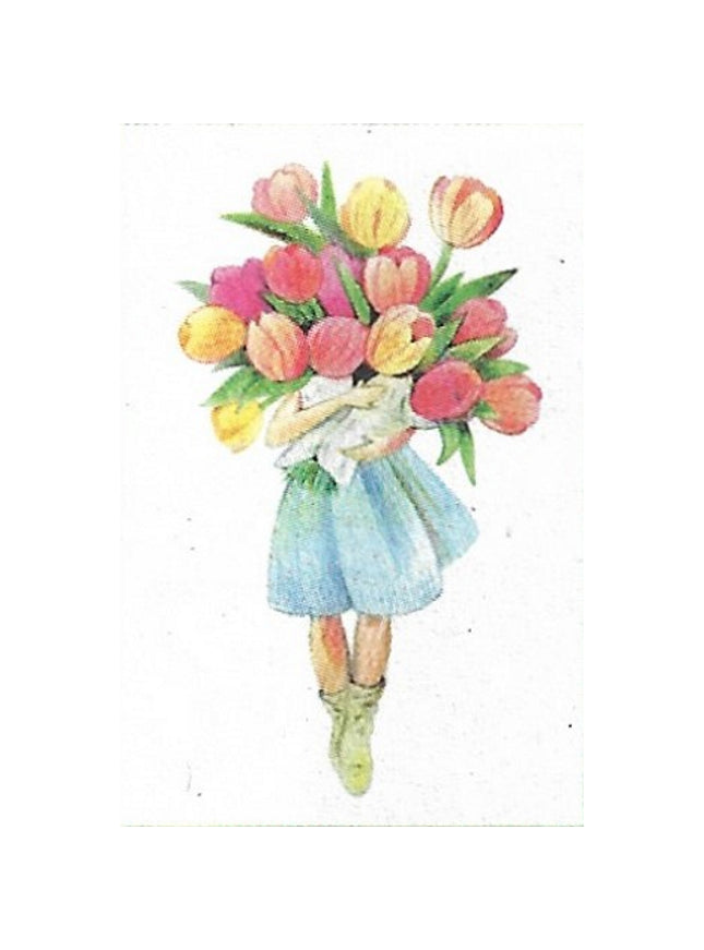 Wenskaart meisje met tulpen (F10065)