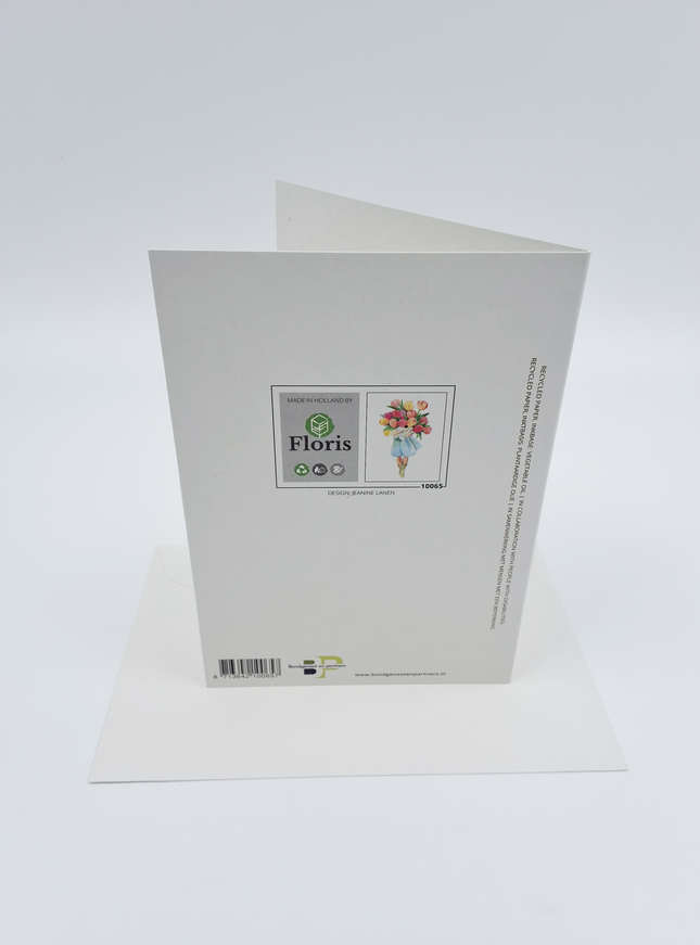 Wenskaart meisje met tulpen (F10065)