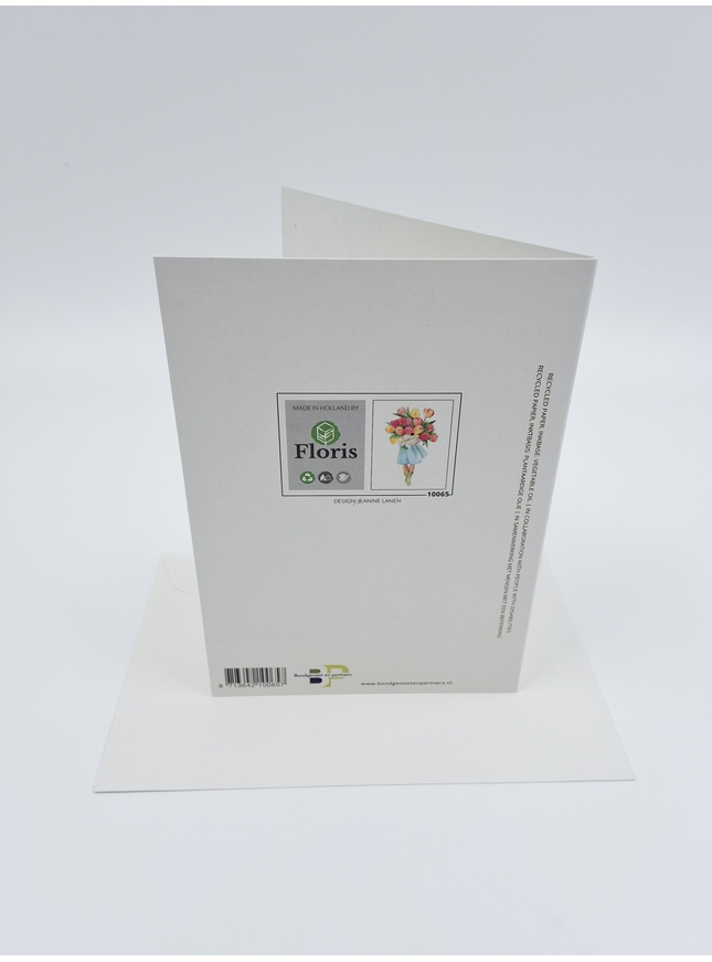 Wenskaart meisje met tulpen (F10065)
