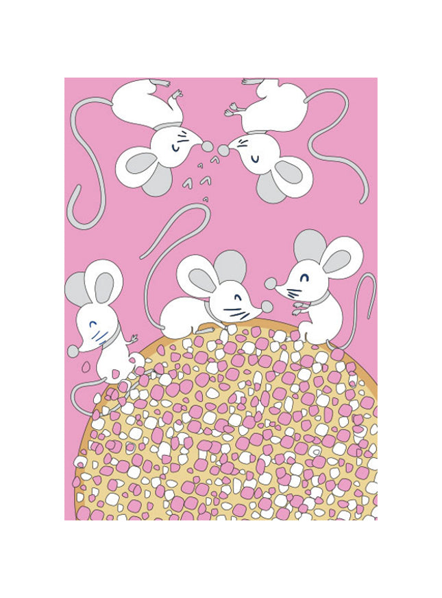 Carte de vœux rose biscotte et souris