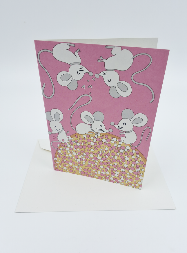 Wenskaart roze beschuit en muisjes (F10077)