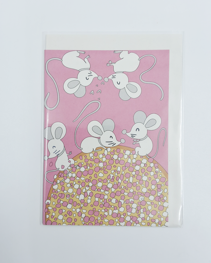 Greeting card pink 'beschuit met muisjes' (F10077)