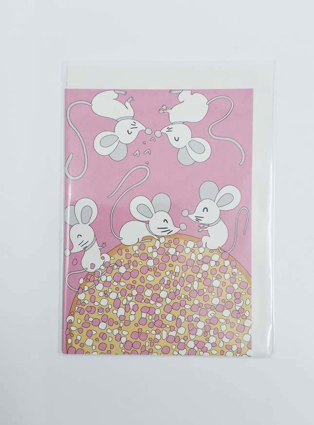 Wenskaart roze beschuit en muisjes (F10077)