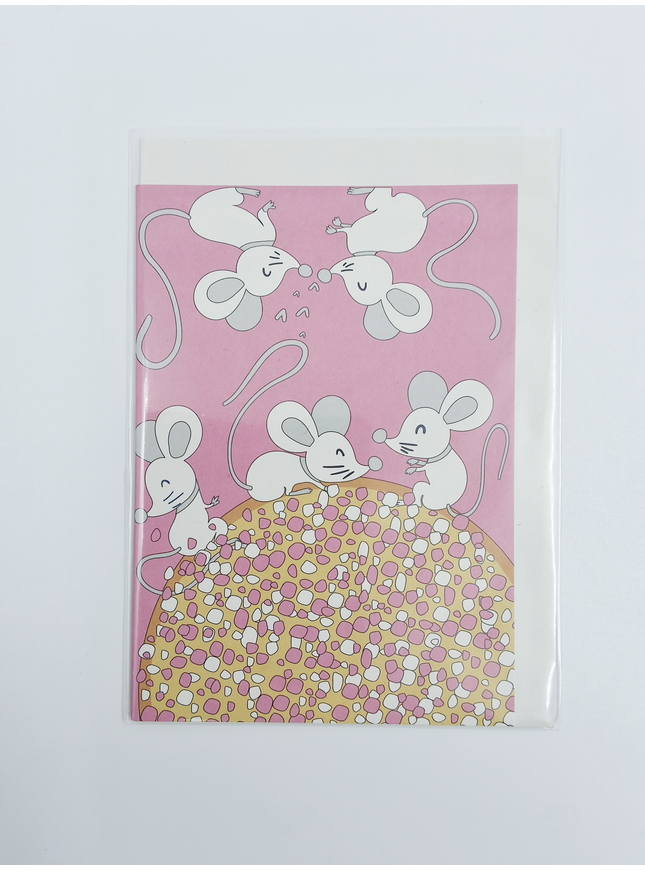Carte de vœux rose biscotte et souris