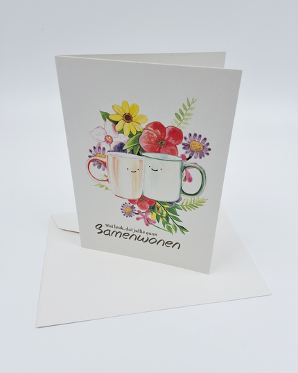 Greeting card mugs moving in together (F10078)