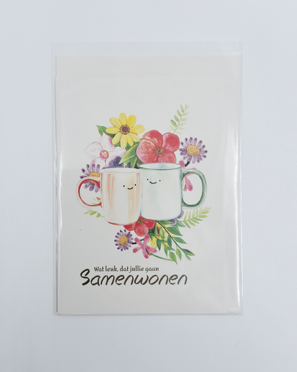 Greeting card mugs moving in together (F10078)
