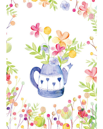 Greeting card teapot with flowers (F10082)
