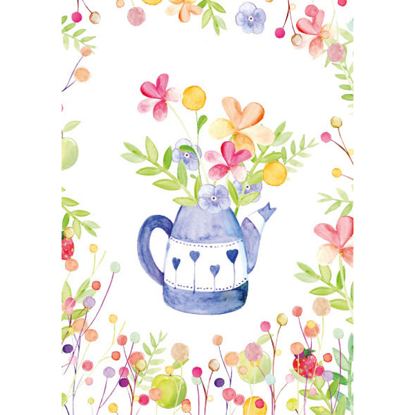 Wenskaart theepot met bloemen (F10082)