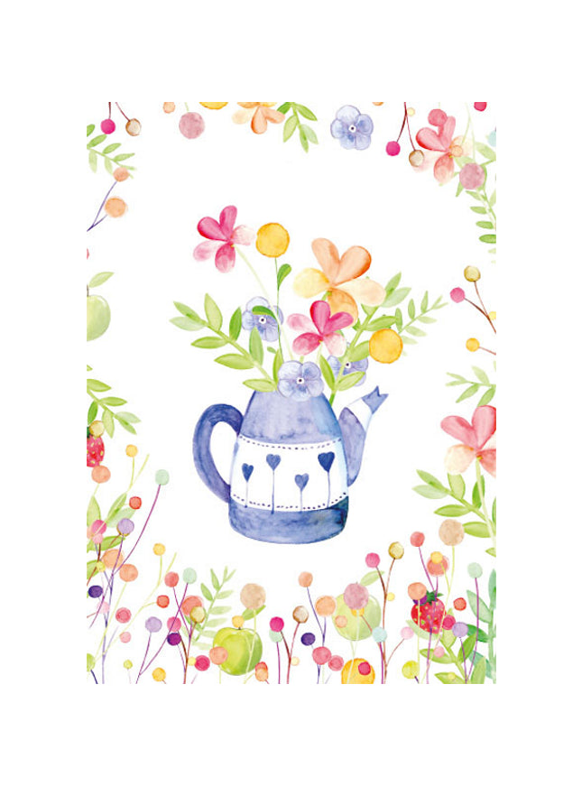 Wenskaart theepot met bloemen (F10082)