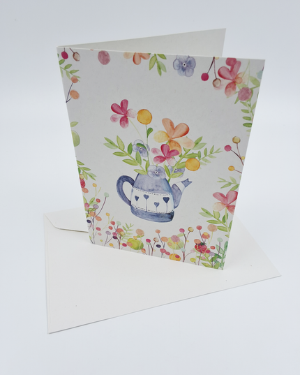 Greeting card teapot with flowers (F10082)