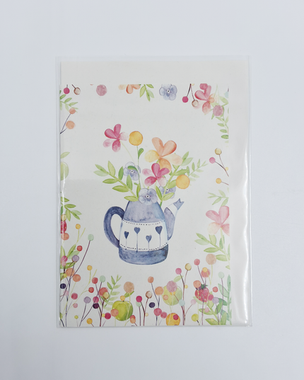 Greeting card teapot with flowers (F10082)