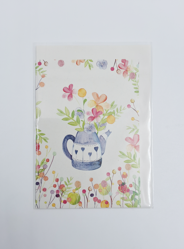 Wenskaart theepot met bloemen (F10082)