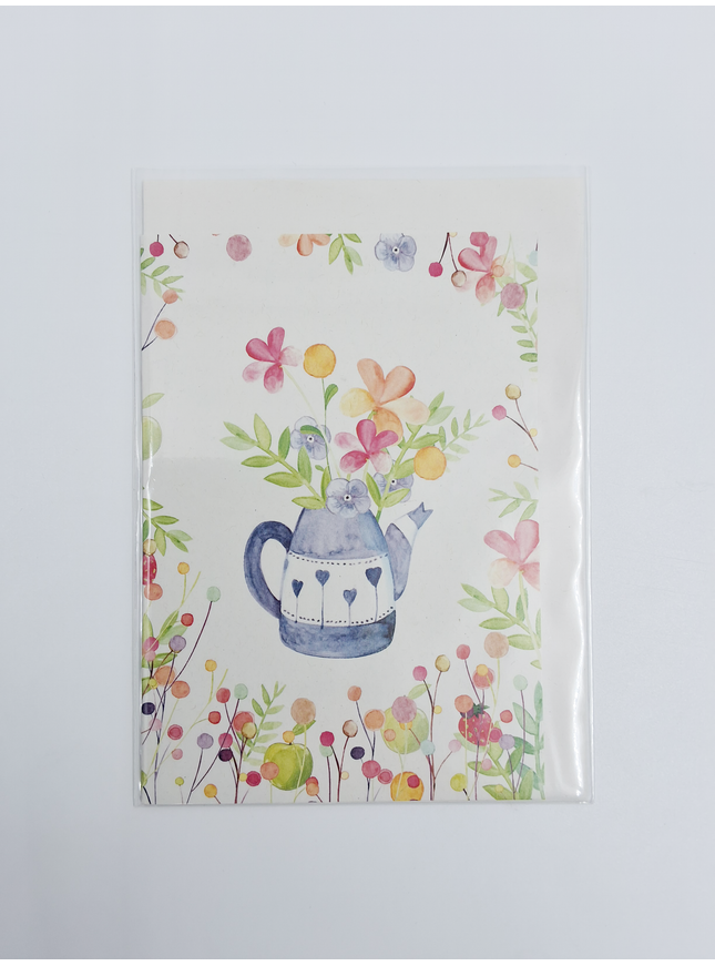 Wenskaart theepot met bloemen (F10082)