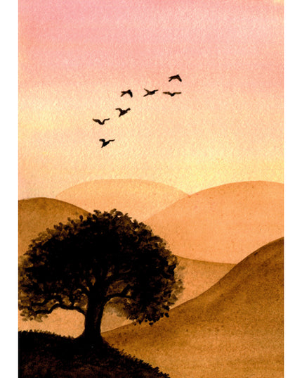Greeting card tree and birds (F10088)