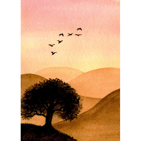 Wenskaart boom en vogels (F10088)