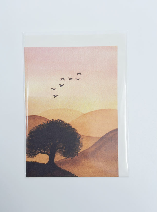 Wenskaart boom en vogels (F10088)
