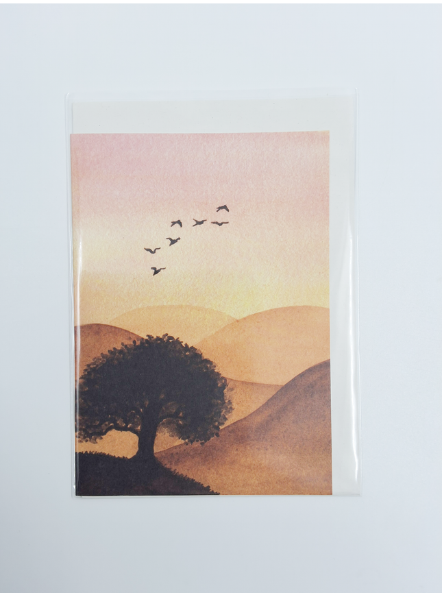 Wenskaart boom en vogels (F10088)