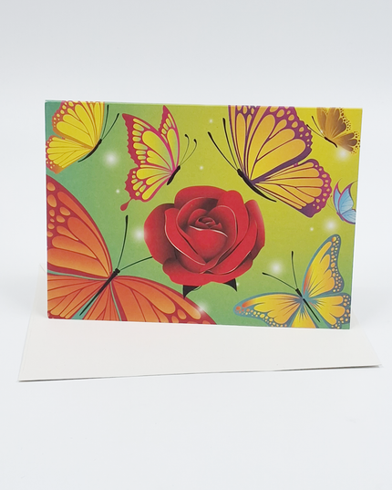 Greeting card colorful butterflies with rose (F10098)