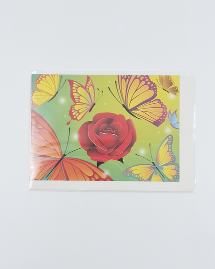 Greeting card colorful butterflies with rose (F10098)