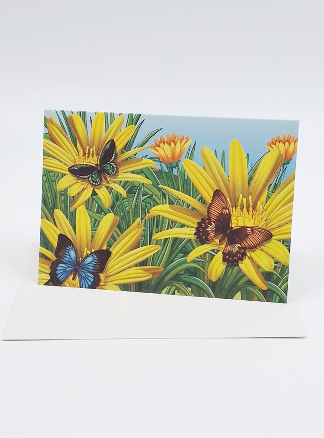 Wenskaart vlinders en gele bloemen (F10099)
