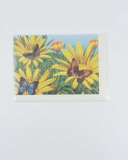 Greeting card butterflies and yellow flowers (F10099)