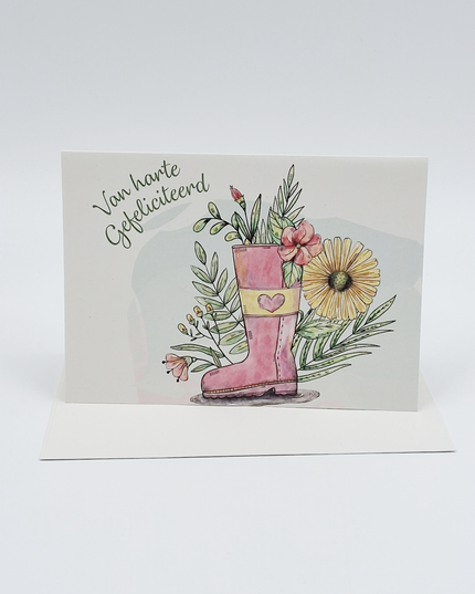 Greeting card boot with flowers (F11002)