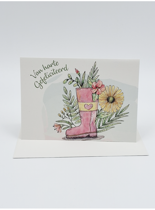 Greeting card boot with flowers (F11002)