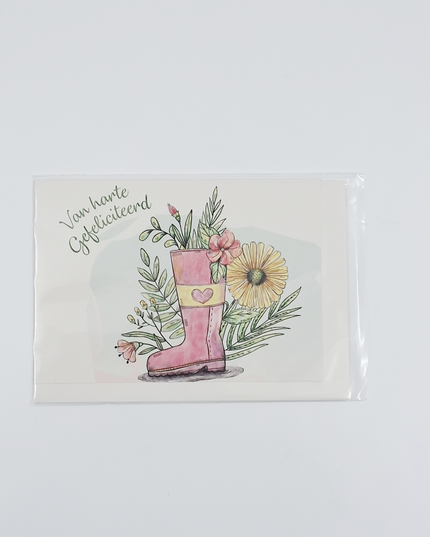 Greeting card boot with flowers (F11002)