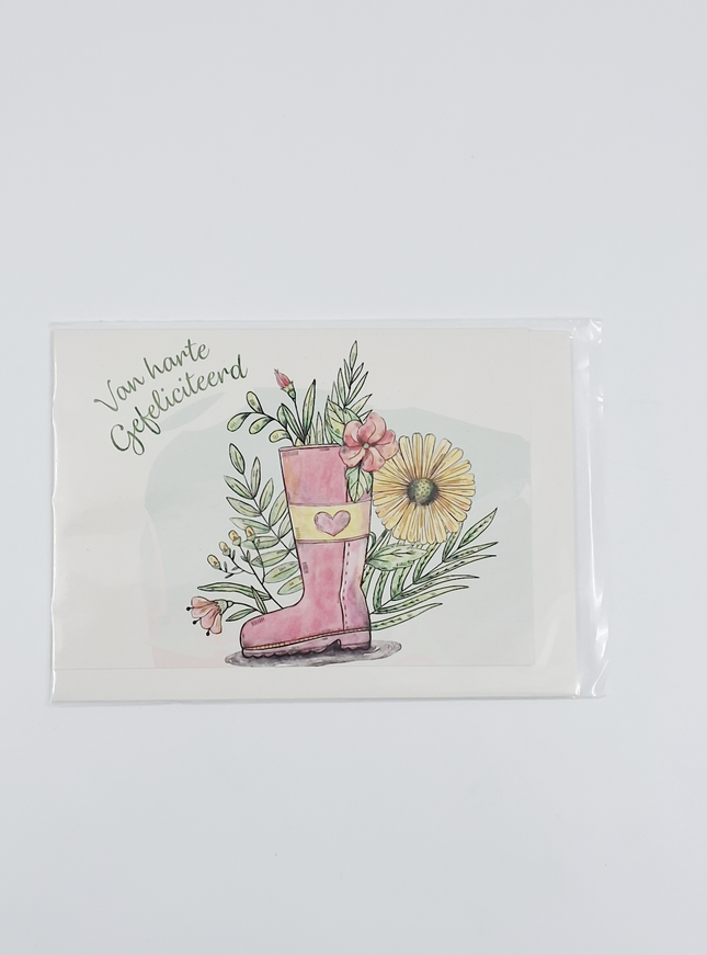 Wenskaart laars met bloemen (F11002)