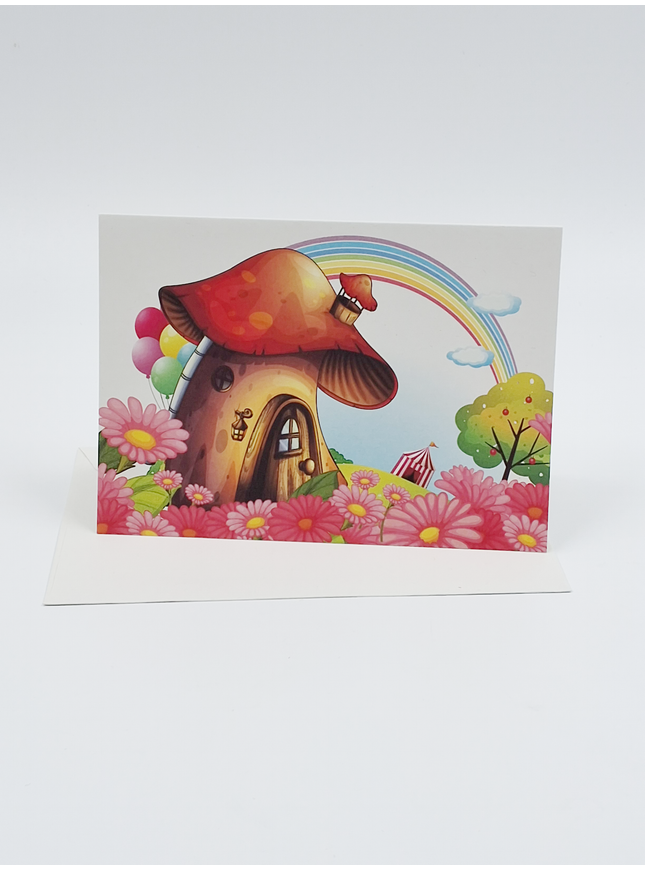 Carte de vœux champignon et arc-en-ciel