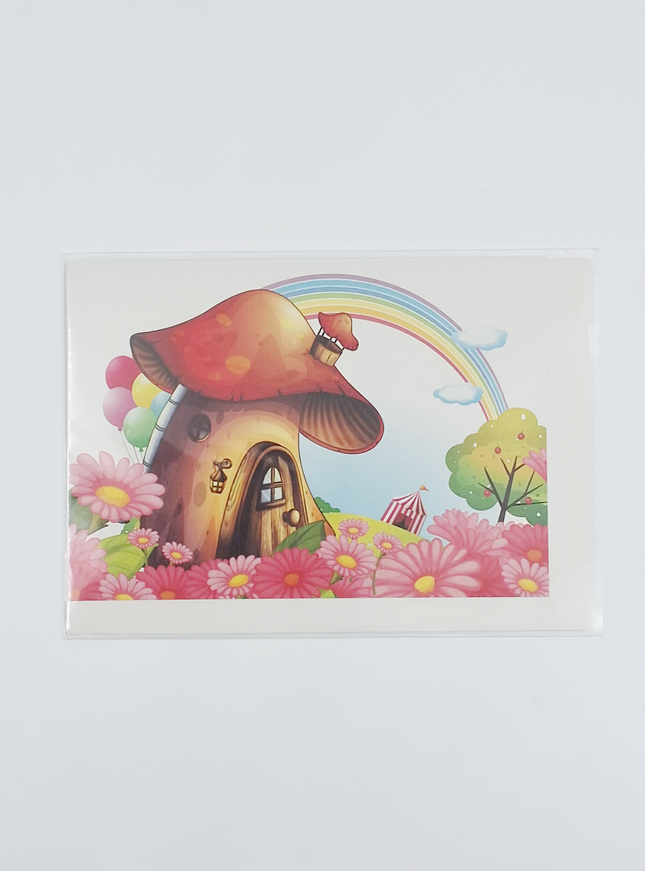 Wenskaart paddenstoel en regenboog (F11003)