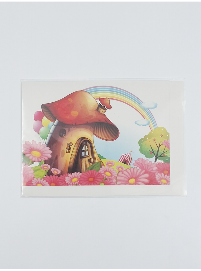 Carte de vœux champignon et arc-en-ciel
