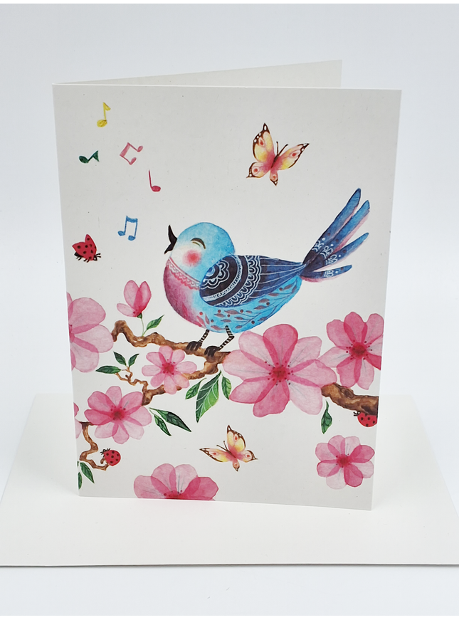 Wenskaart vrolijke vogel (F11010)