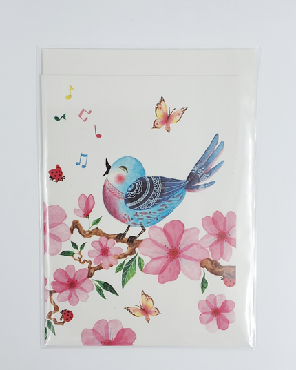 Wenskaart vrolijke vogel (F11010)