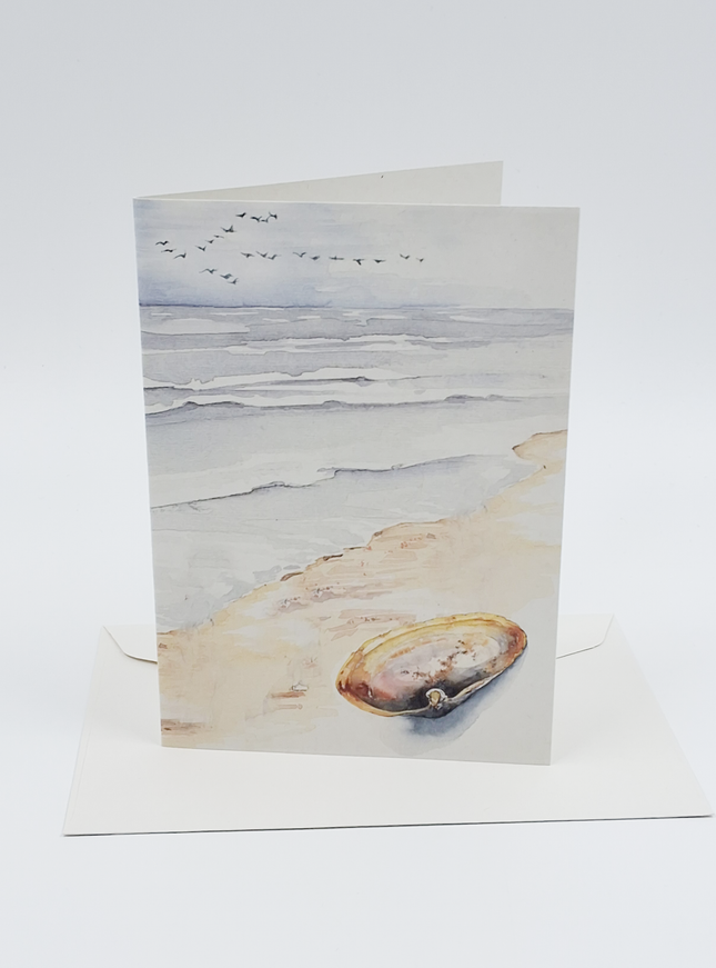 Wenskaart strand met schelp (F11013)