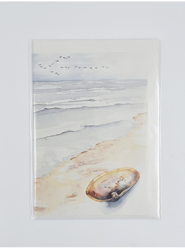 Wenskaart strand met schelp (F11013)