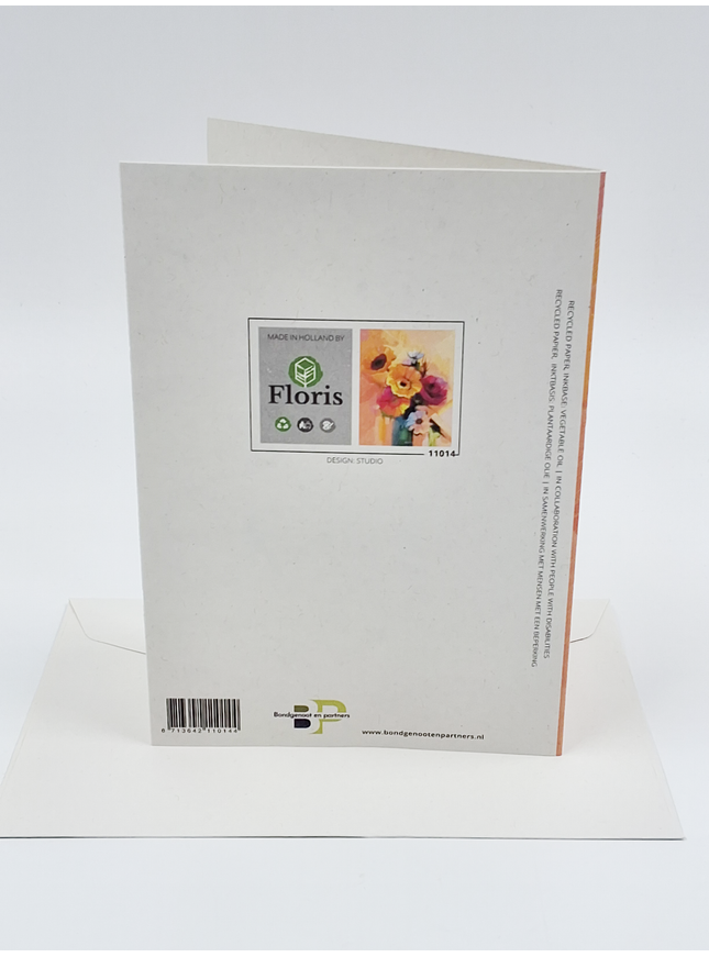 Wenskaart vaas met geel boeket (F11014)
