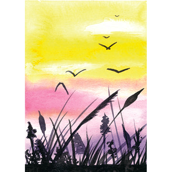Wenskaart riet en vogels (F11044)