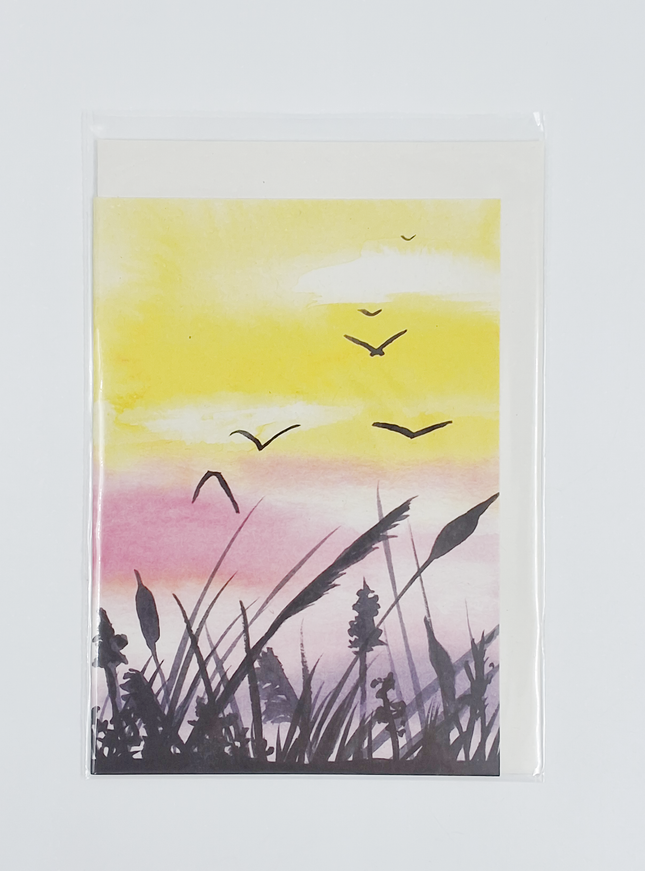Wenskaart riet en vogels (F11044)
