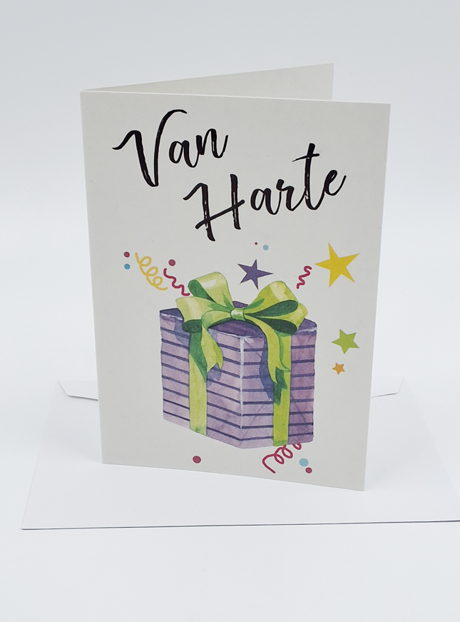 Wenskaart van harte cadeautje (F11048)