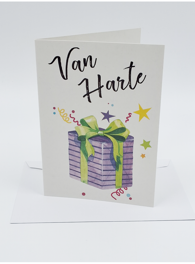 Wenskaart van harte cadeautje (F11048)