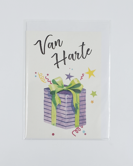 Wenskaart van harte cadeautje (F11048)